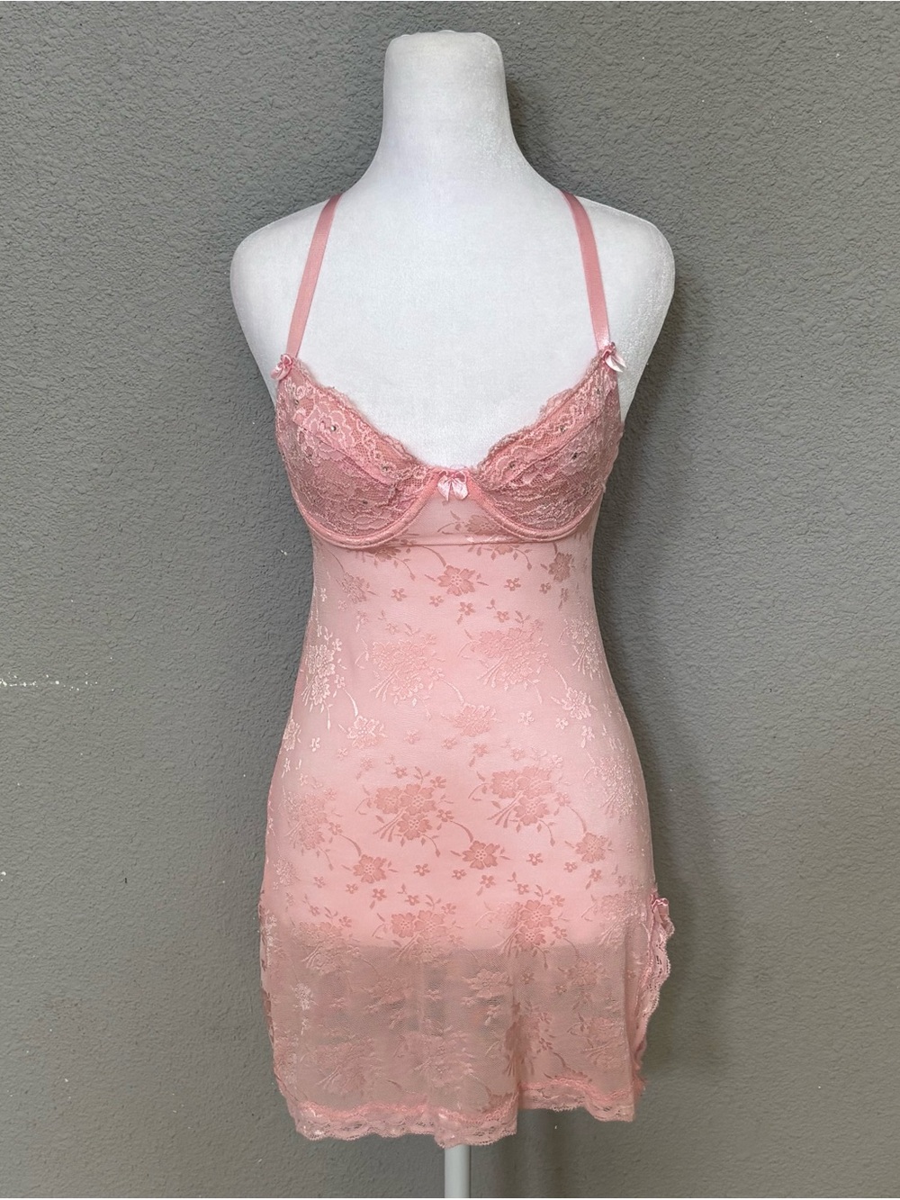 Rampage Pink Lace Embroidered Slip Chemise